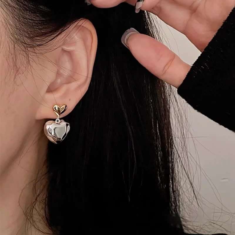 925 Silver Silver & Gold Heart Earrings