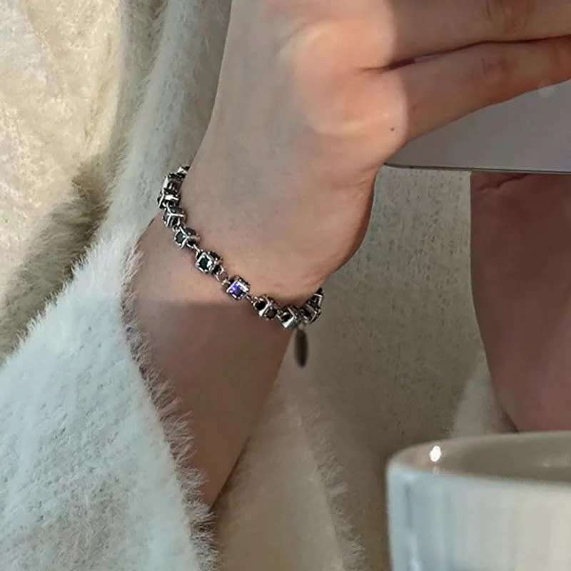 925 Silver Rubik Cube Colourful Bracelet