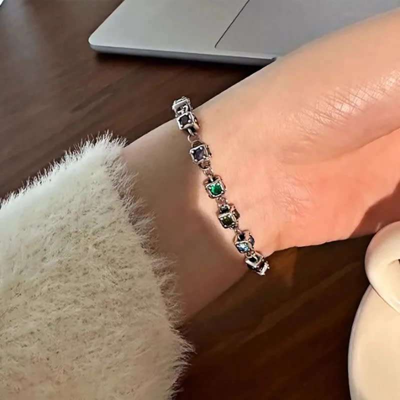 925 Silver Rubik Cube Colourful Bracelet