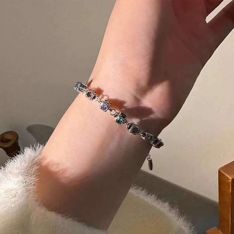 925 Silver Rubik Cube Colourful Bracelet