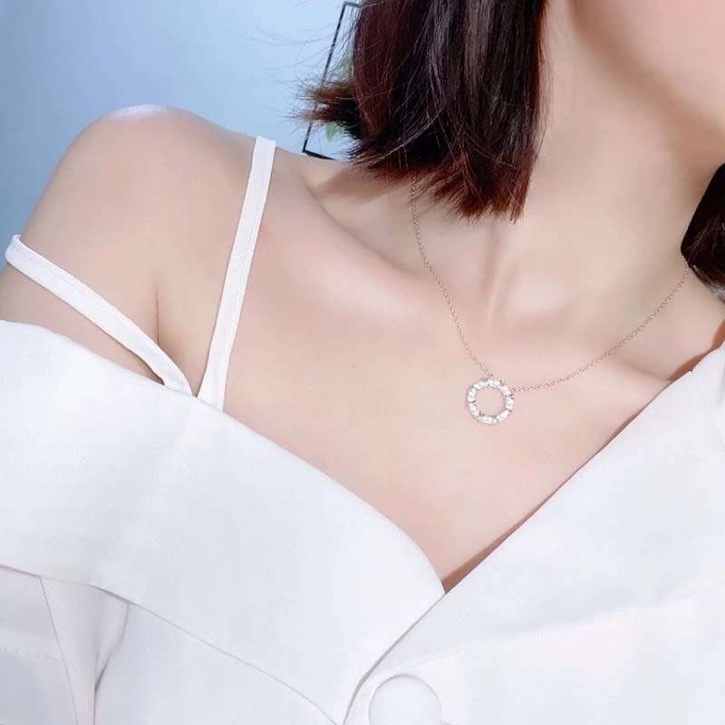 925 Silver Two Colour CZ Halo Necklace