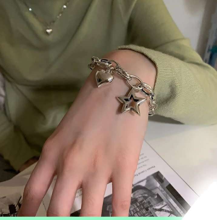 SPECIAL - 925 Silver Heart and Open Star Bracelet.