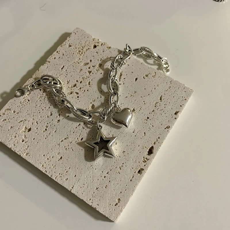 SPECIAL - 925 Silver Heart and Open Star Bracelet.