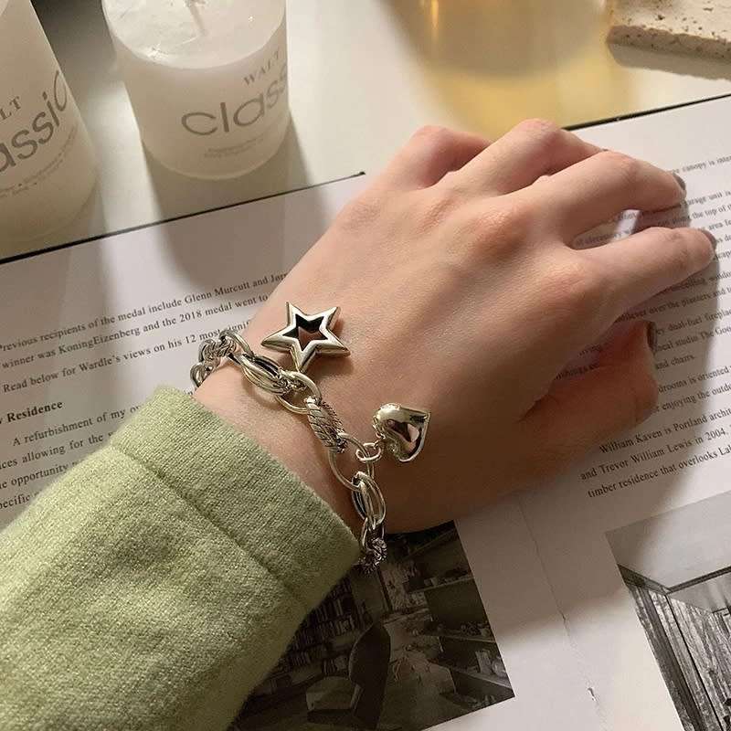 SPECIAL - 925 Silver Heart and Open Star Bracelet.