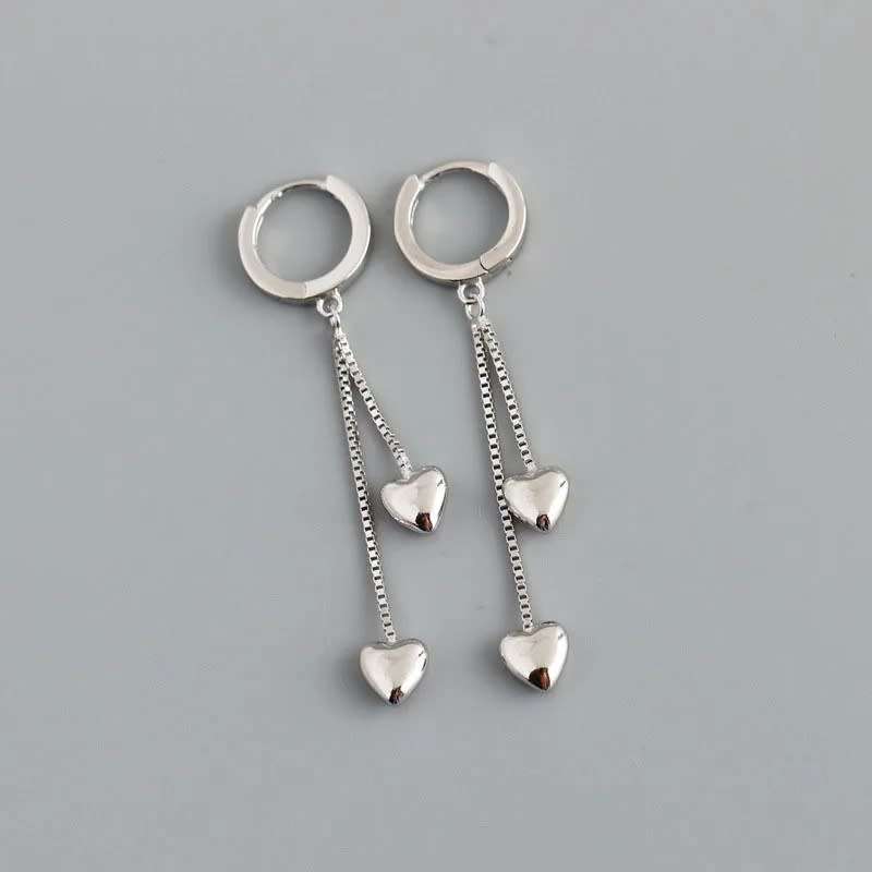 925 Silver Hanging Hearts Earrings