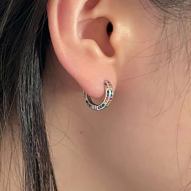 925 Silver Colourful Huggie Earrings