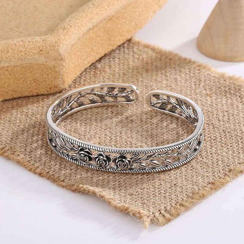 Vintage Rose Open Cuff Bangle