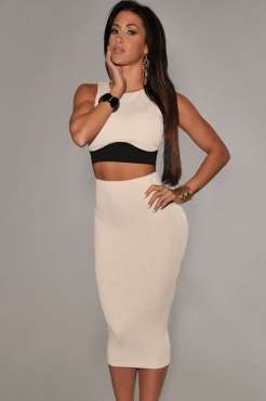 Cream and Black Skirt Set