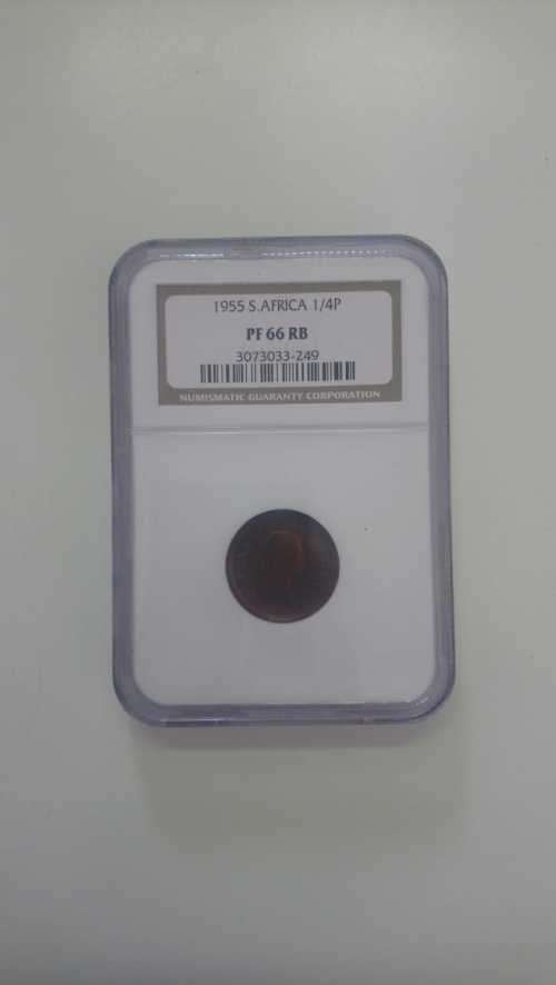 1955 South Africa 1/4 Penny Proof Coin (PF66 RB)