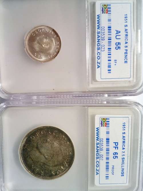 1951 SA 6p and 2.5 shilling coin ( 1 each ) ( PF 65 )