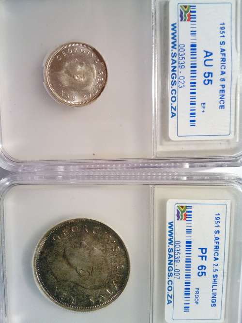1951 SA 6p and 2.5 shilling coin ( 1 each ) ( PF 65 )