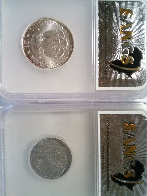 1955  2 shilling  and  1 shilling ( PF and MS GRADED )