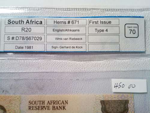 1981 GPC de KOCK  R20 note  ( 1st Issue ) ( GRADED 70 ) ( Finest Example of this note available)