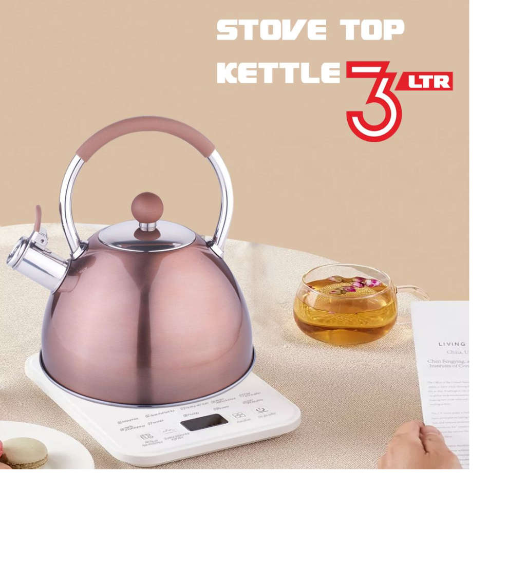 Unique Color Stainless Steel Kitchen Whistle Stove Top Kettle - 3Ltr - Cappuccino