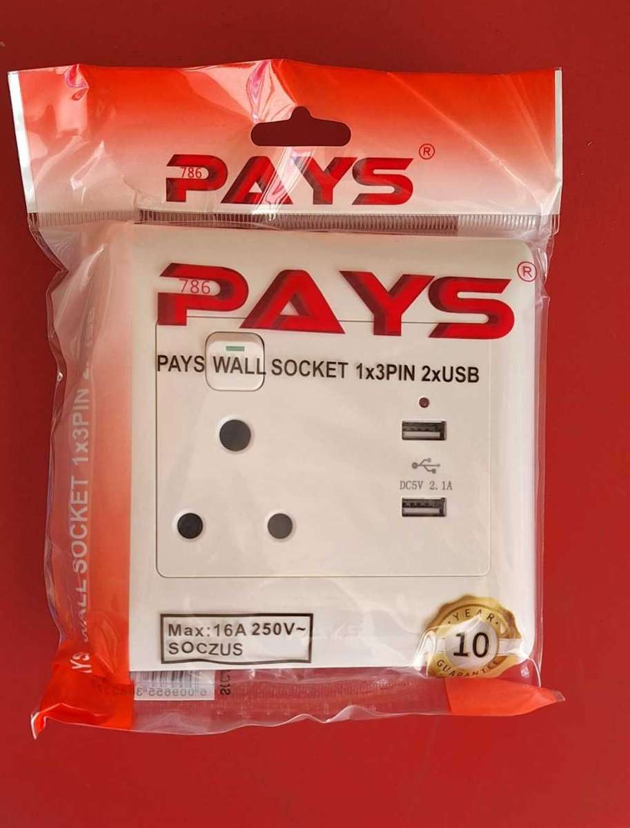 PAYS 4X4 Wall Socket with 1X3PIN AND 2XUSB