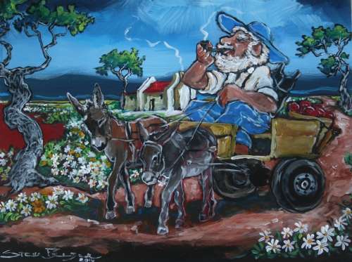 Original Stella Pelser(1970) - "Klein Karoo Donkie karretjie - Vrolikheid" 400 x 300 x 6mm