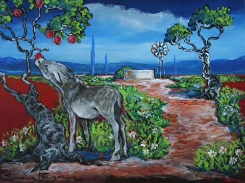 Stunning!!!*ORIGINAL Stella Pelser (1970-) "Bolandse Donkie - Josef steel 'n Appel" 400x300x6mm