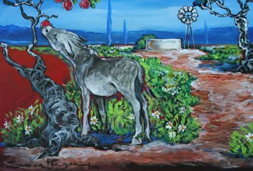 Stunning!!!*ORIGINAL Stella Pelser (1970-) "Bolandse Donkie - Josef steel 'n Appel" 400x300x6mm