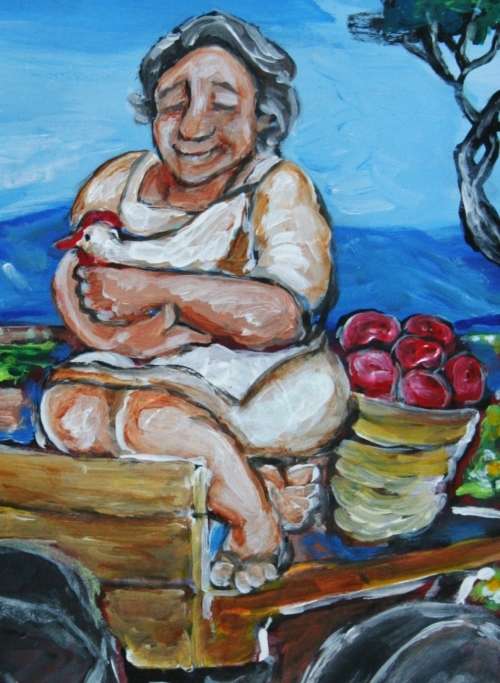 Stunning!!!*ORIGINAL Stella Pelser (1970-) "Bolandse Donkie Kar - Moedertjie Hen" 400 x 300 x 6mm