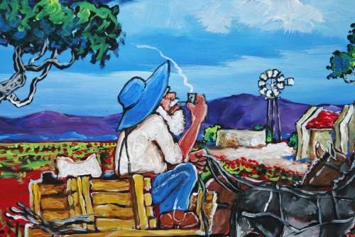 ORIGINAL Stella Pelser (1970-) "Bolandse Oompie op Donkie Karretjie " 400 x 300 x 6mm