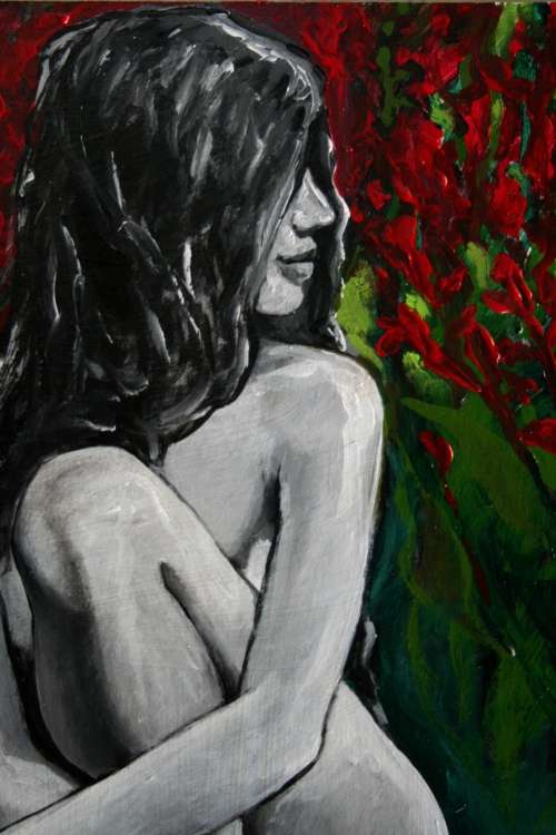 MUST SEE! **Original Annie Brand (1970-) "Vuur en Vlam - Tussen Rooi Kannas" 400 x 300 x 6mm