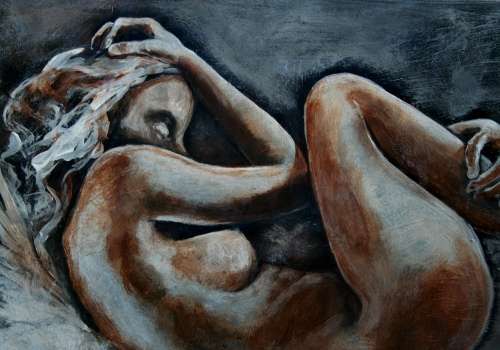 MUST SEE! **Original Annie Brand (1970-) "Vuur en Vlam - Slapende Engel - 02" 400 x 300 x 6mm