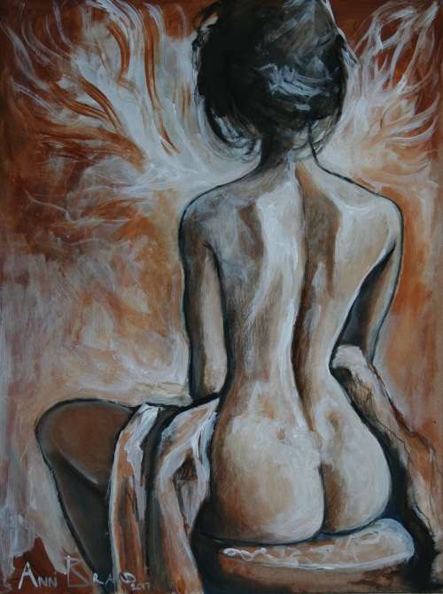 Beautiful**!!!Original Annie Brand (1970-) "Vuur en Vlam - Engel" 400 x 300 x 6mm