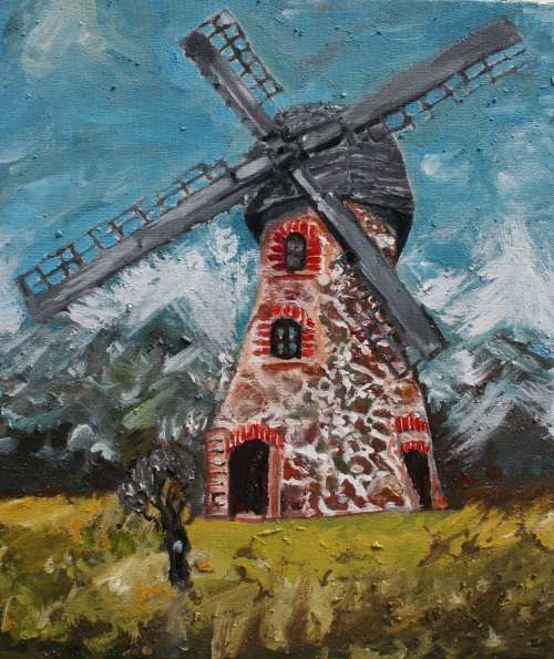 Stunning!*Original Waldo Pelser(1970-) "Windmill" size: 500 x 400 mm - Acrylic on Canvas