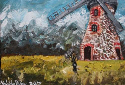 Stunning!*Original Waldo Pelser(1970-) "Windmill" size: 500 x 400 mm - Acrylic on Canvas