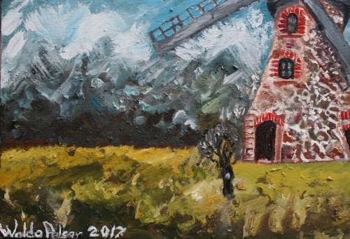 Stunning!*Original Waldo Pelser(1970-) "Windmill" size: 500 x 400 mm - Acrylic on Canvas