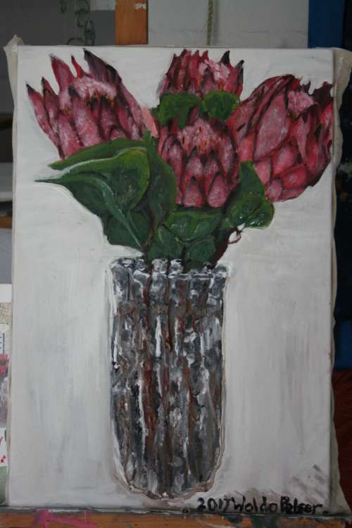 Wow!! Stunning!*Original Waldo Pelser(1970-) "Proteas" size: 600 x 420 mm - Large Acrylic on Canvas