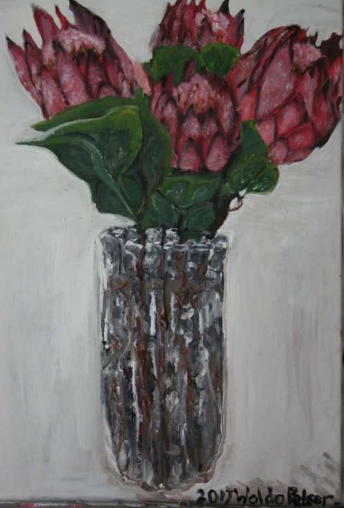 Wow!! Stunning!*Original Waldo Pelser(1970-) "Proteas" size: 600 x 420 mm - Large Acrylic on Canvas