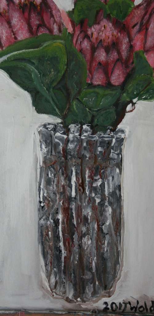 Wow!! Stunning!*Original Waldo Pelser(1970-) "Proteas" size: 600 x 420 mm - Large Acrylic on Canvas