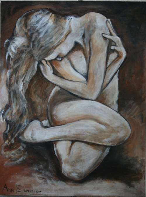 Beautiful**!!! Original Annie Brand (1970-) "Figure Study - Twisted" 400 x 300 x 6mm