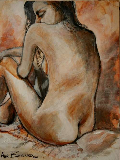 Beautiful**!!! Original Annie Brand (1970-) "Figure Study - Reflections" 400 x 300 x 6mm