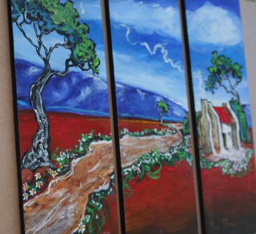 Beautiful**!!! Original Annie Brand (1970-) "Bolandse Huisie -Tritych" 300 x 110 x 6mm x 3 Piece