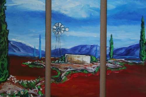 Beautiful**!!! Original Annie Brand (1970-) "Bolandse Windpomp -Tritych" 300 x 110 x 6mm x 3 Piece