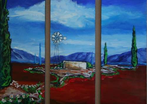 Beautiful**!!! Original Annie Brand (1970-) "Bolandse Windpomp -Tritych" 300 x 110 x 6mm x 3 Piece