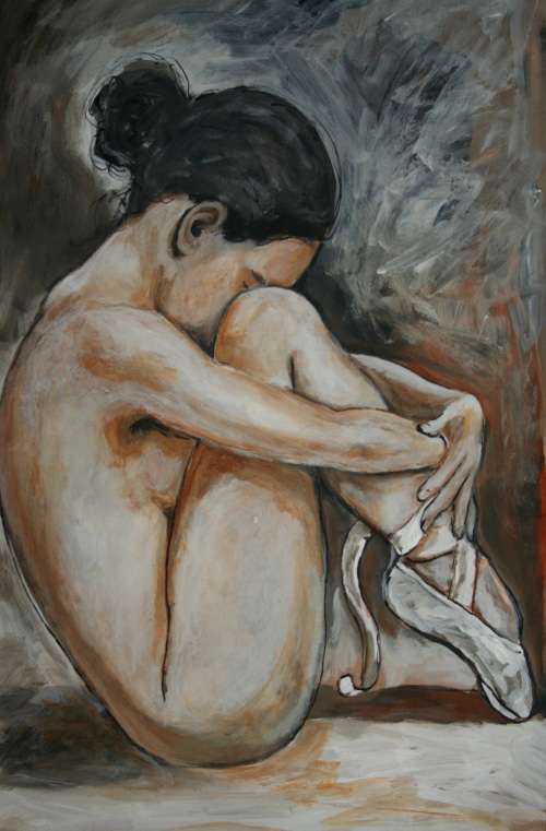 Beautiful**!!! Original Annie Brand (1970-) "Figure Study - Ballerina 2" 515 x 300 x 6mm