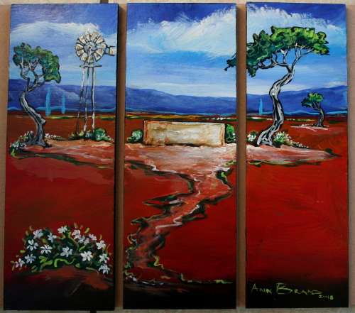 Beautiful**!!!Original Annie Brand(1970-)"Windpomp en Wit Daisies - Tritych"300x110x6mm x 3 Piece