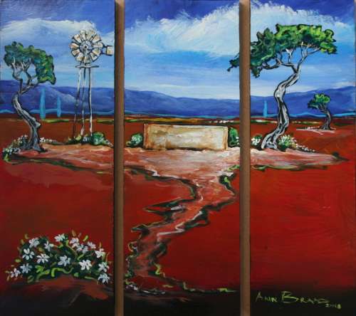 Beautiful**!!!Original Annie Brand(1970-)"Windpomp en Wit Daisies - Tritych"300x110x6mm x 3 Piece