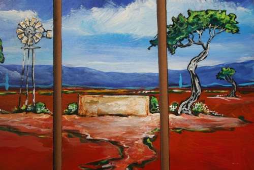 Beautiful**!!!Original Annie Brand(1970-)"Windpomp en Wit Daisies - Tritych"300x110x6mm x 3 Piece