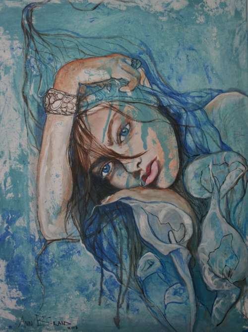 Beautiful!*Original Anni Brand (1970-) "Bohemian Dreamer" 70 x 53cm Large Japanese Canvas