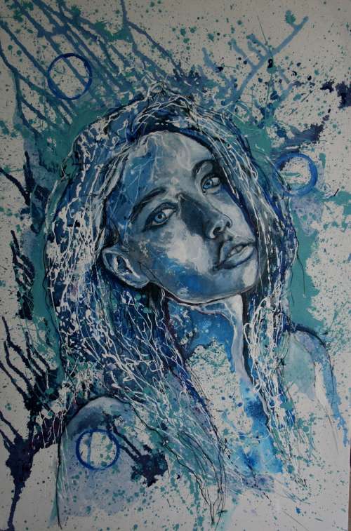 Beautiful!*Original Anni Brand (1970-) "Heaven in Blue Eyes" 90 x 60cm Large Japanese Canvas