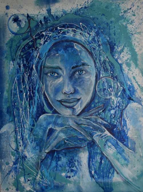 Beautiful!*Original Anni Brand (1970-) "Cosmic Dreamer" 70 x 53cm Large Canvas