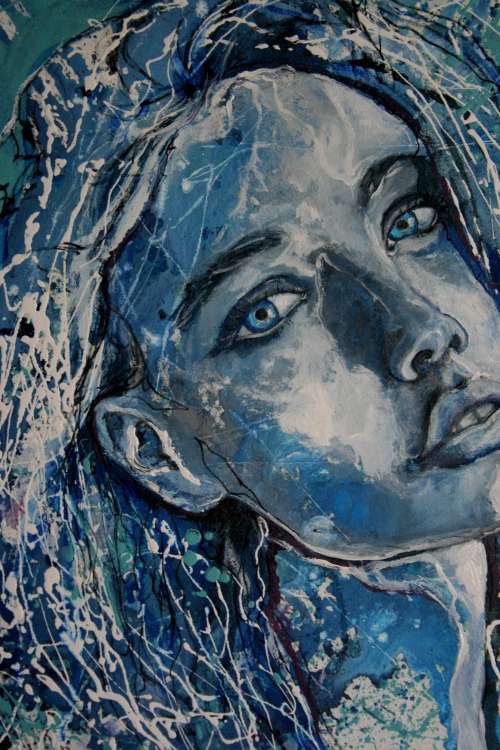 Beautiful!*Original Anni Brand (1970-) "Heaven in Blue Eyes" 90 x 60cm Large Japanese Canvas