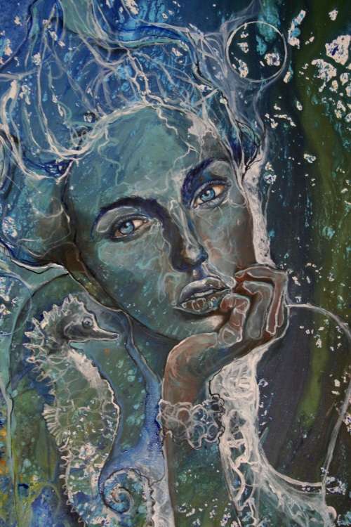 Beautiful!*Original Anni Brand (1970-) "Ocean Dreams" 70 x 53 cm Large Japanese Canvas