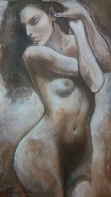 Beautiful**!!! Original Stella Pelser(1970-) "Figure Study - Nude 01" 400 x 300 x 6mm