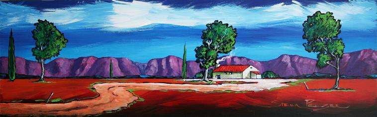 Original painting by Stella Pelser - "Boland - Die Plaas Pad 01" - 475 x 150