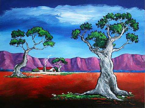 CRAZY R1!!! Original Stella Pelser - "Boland - Rooidak Plaas Opstal tussen Bome!" - 400  x 300